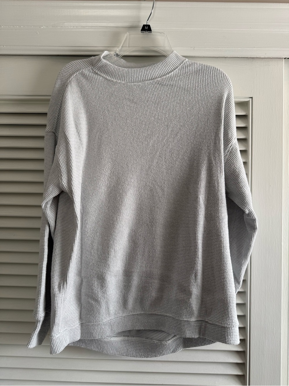 aerie Light Gray Waffle-Knit Crewneck Sweater